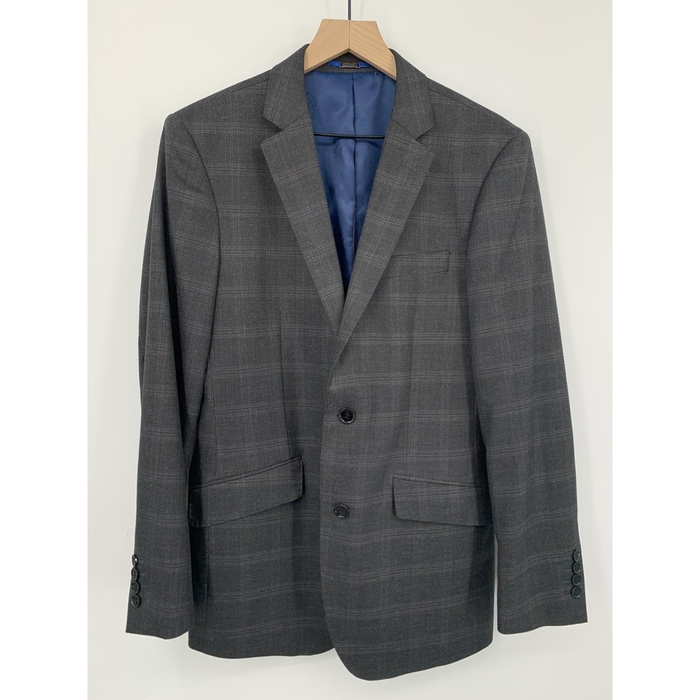 Statement Blazer Mens 38R Gray Plaid Wool Italian Fabric Jacket Handmade